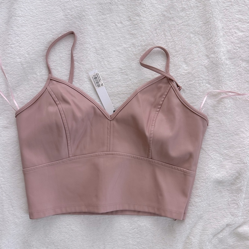 AQUA Blush Pink Faux Leather Crop Top – Size M (NWT)